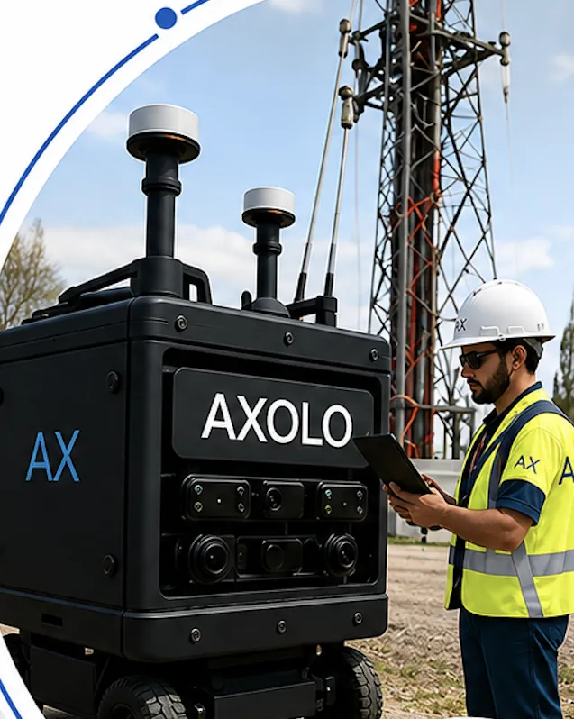 Unidad AxOlo de visión inteligente junto a un técnico de AX en sitio